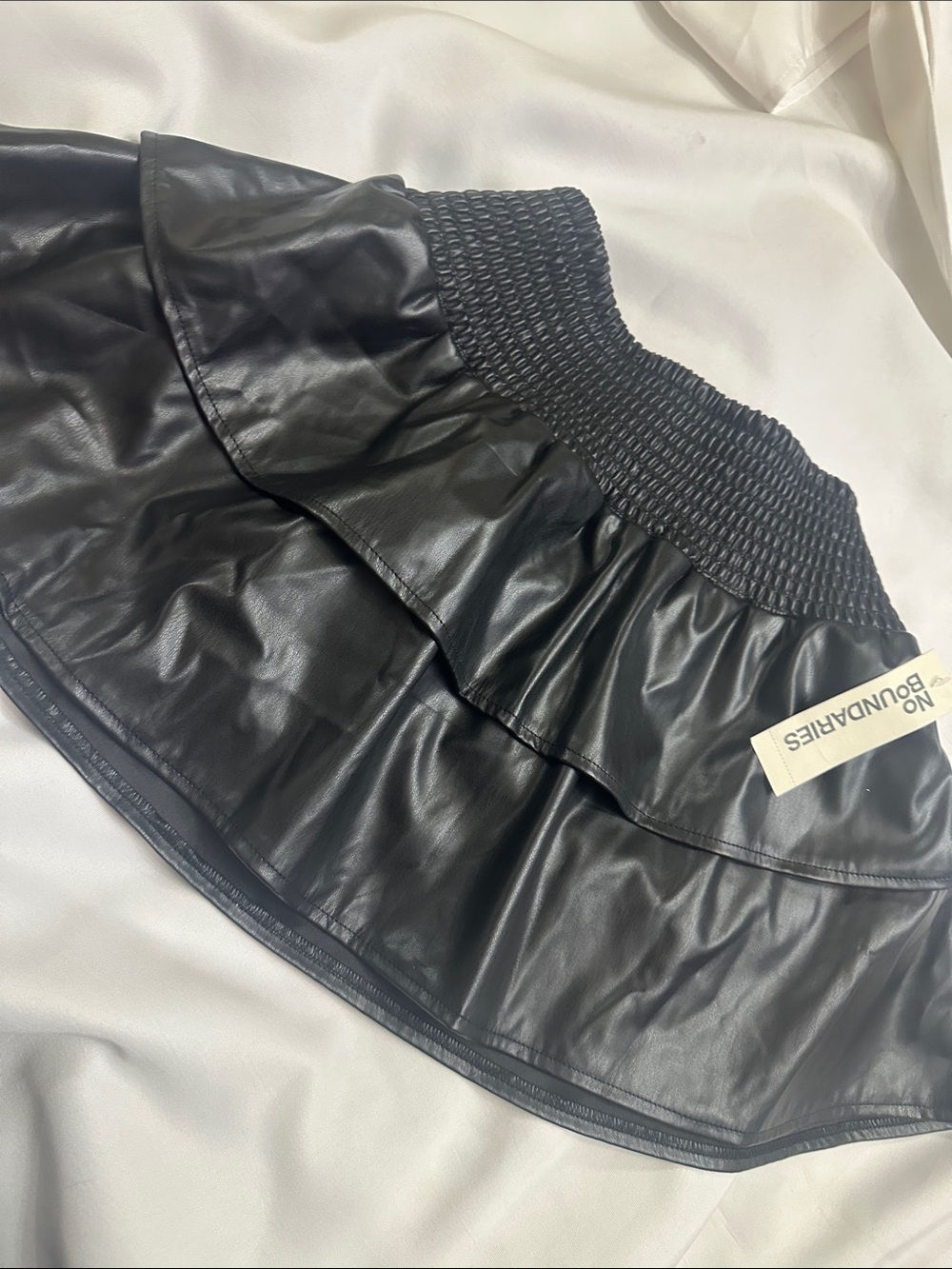 No Boundaries Black Faux Leather Tiered A-Line Skirt